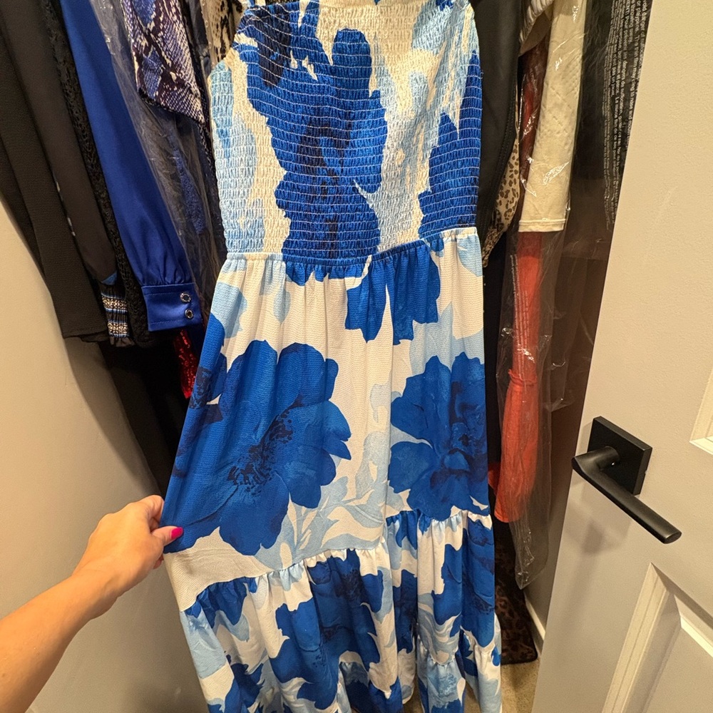 Blue and White Floral Maxi Dress